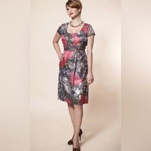 Mad Men Collection Banana Republic Red Combo begonia print dress Sz 14